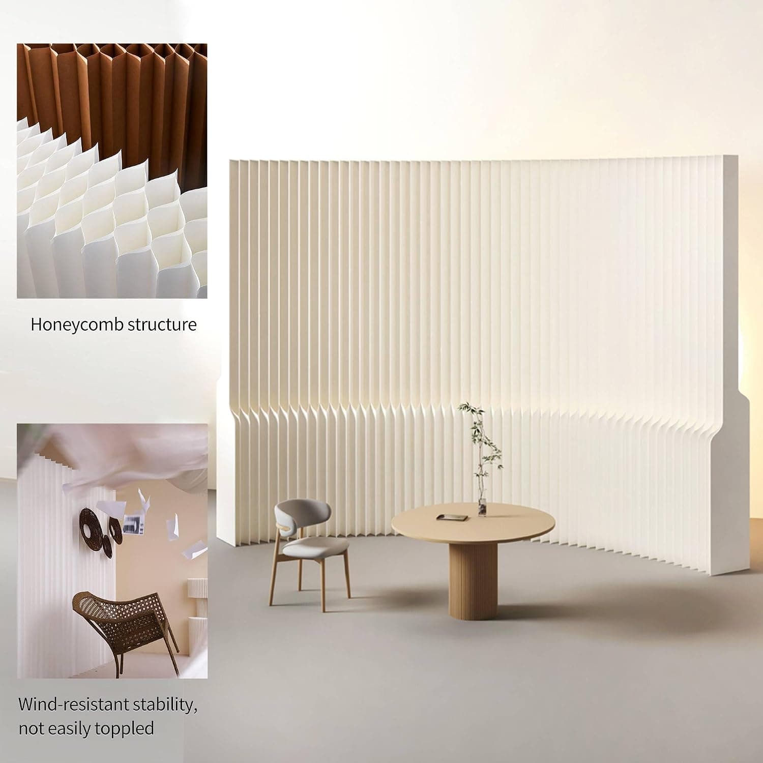 HELLOpoper Tall Foldable Room Partition, Freestanding Kraft Paper Privacy Screen for Office & Studio