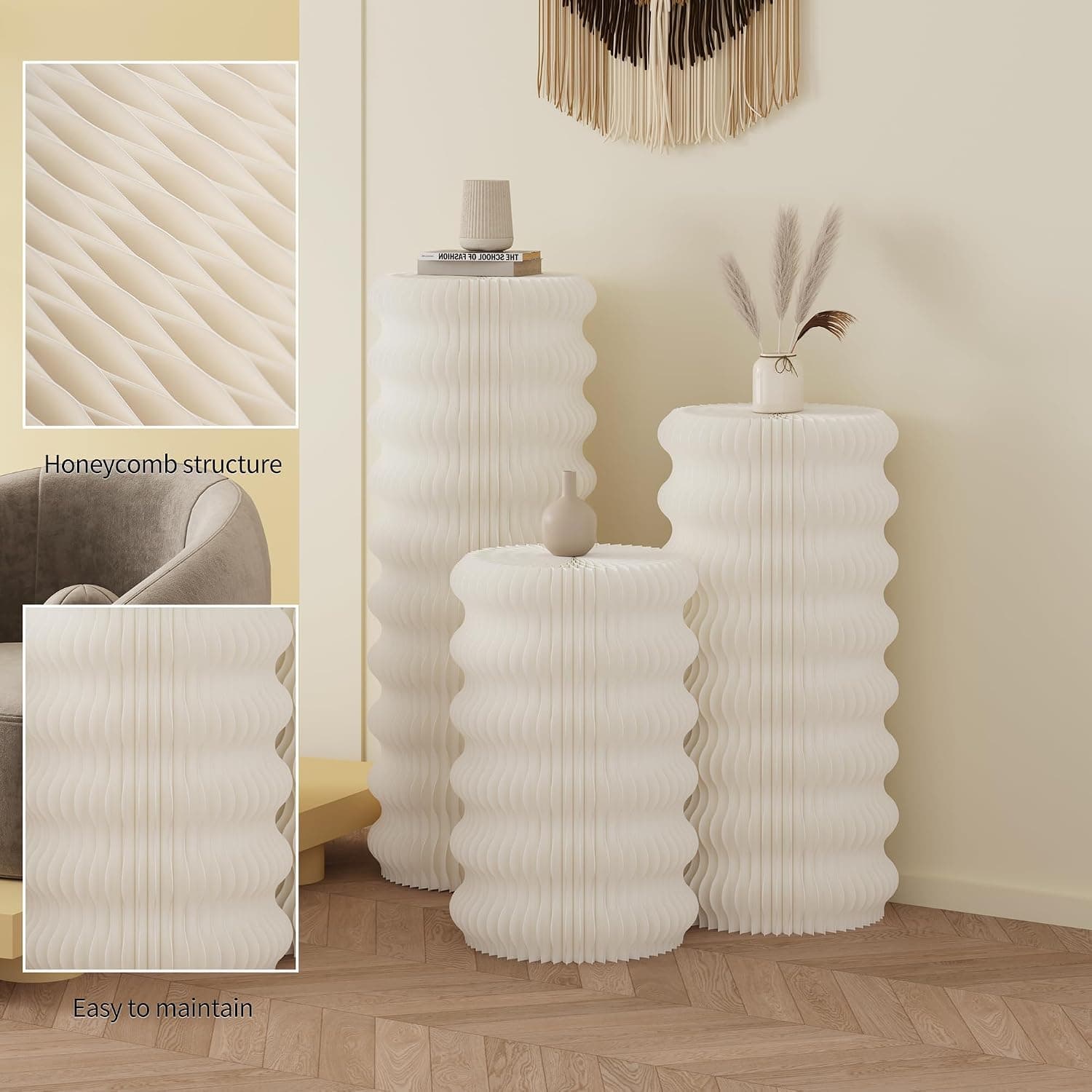 HELLOpoper Foldable Cylinder Pedestal Stands, Kraft Paper Display Stand for Store,Wedding,Party,Exhibition,Multifunctional Portable Table for Cake、Plants ArtworksJewelry
