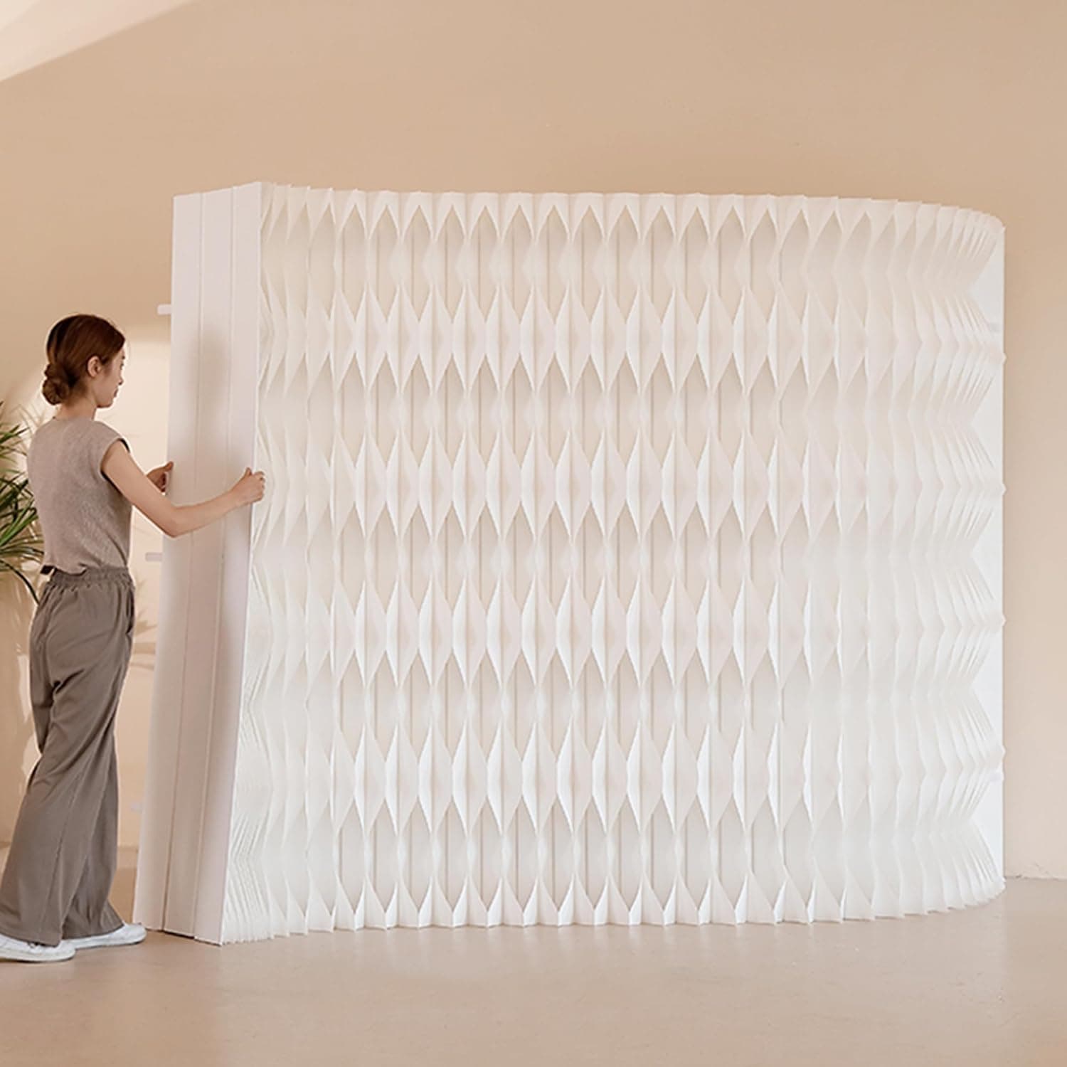 HELLOpoper Freestanding Kraft Paper Room Divider, Foldable Privacy Screen for Home & Office 2