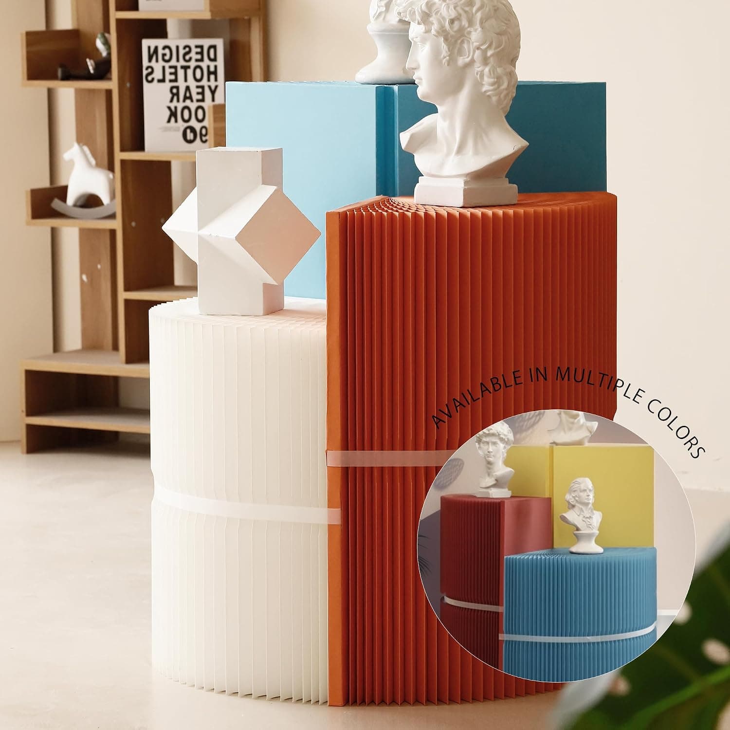 HELLOpoper Foldable Cylinder Pedestal Stands, Kraft Paper Display Stand for Store,Wedding,Party,Exhibition,Multifunctional Portable Table for Cake Plants Artworks Jewelry