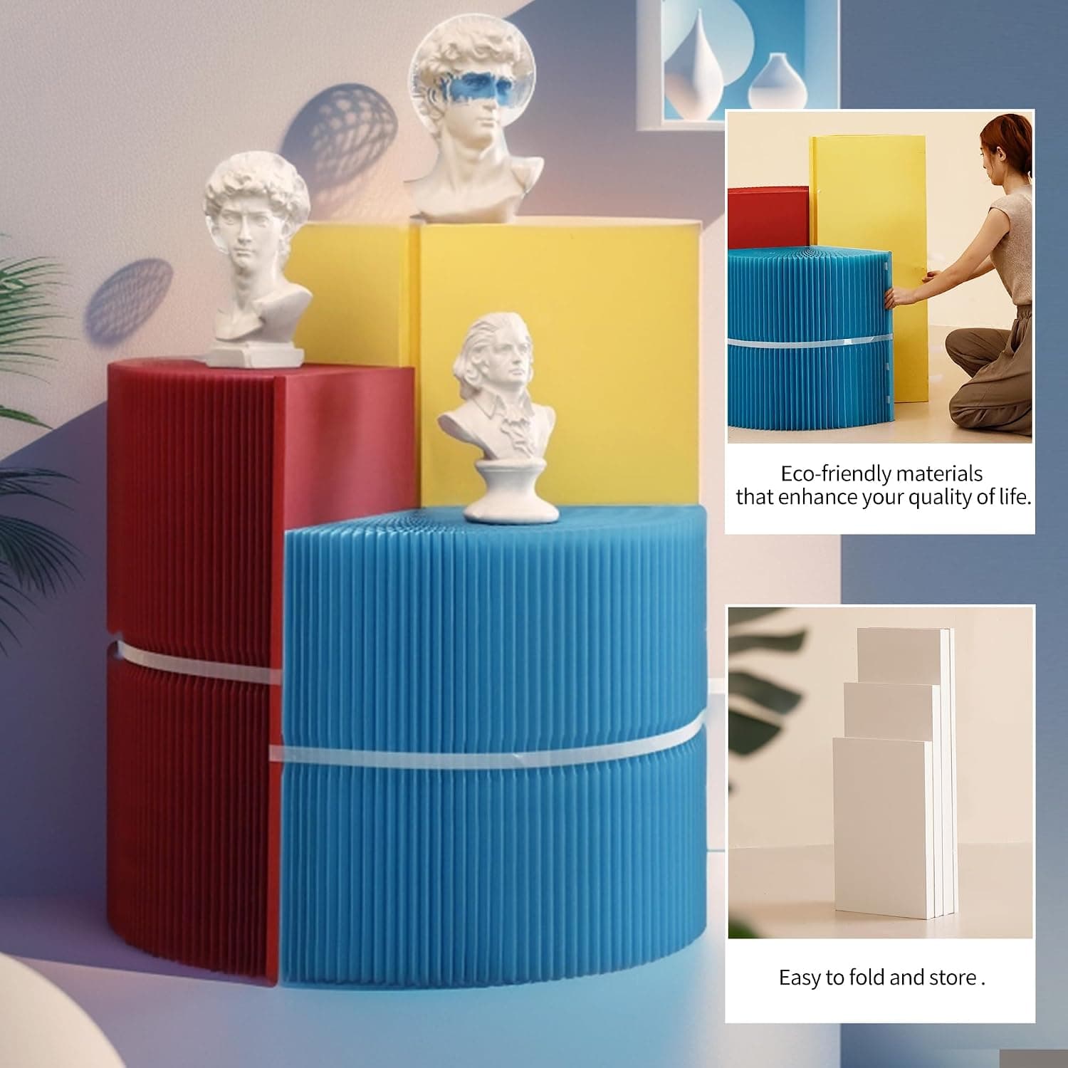 HELLOpoper Foldable Cylinder Pedestal Stands, Kraft Paper Display Stand for Store,Wedding,Party,Exhibition,Multifunctional Portable Table for Cake Plants Artworks Jewelry