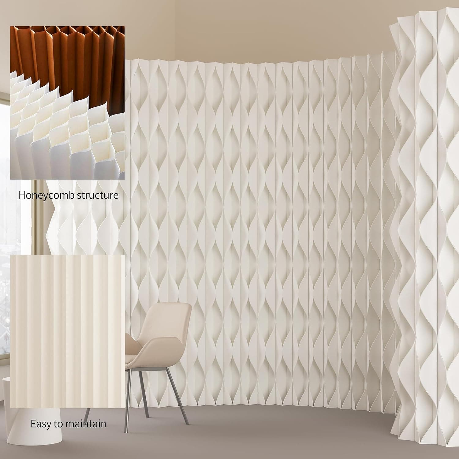 HELLOpoper Freestanding Kraft Paper Room Divider, Foldable Privacy Screen for Home & Office