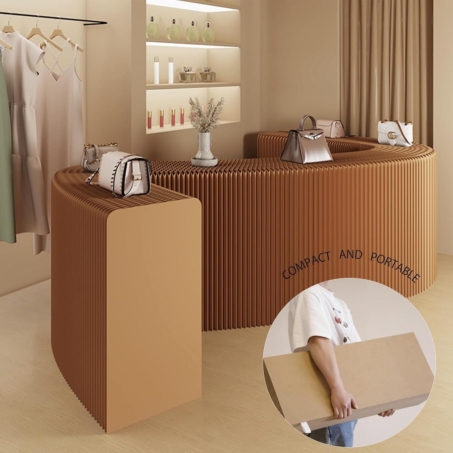 HELLOpoper Compact Foldable Partition Screen, Portable Kraft Paper Divider for Counters & Displays