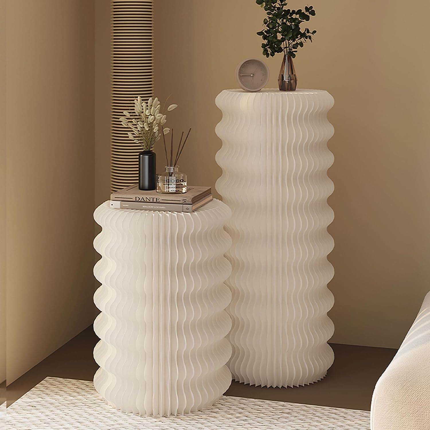 HELLOpoper Foldable Cylinder Pedestal Stands, Kraft Paper Display Stand for Store,Wedding,Party,Exhibition,Multifunctional Portable Table for Cake、Plants ArtworksJewelry