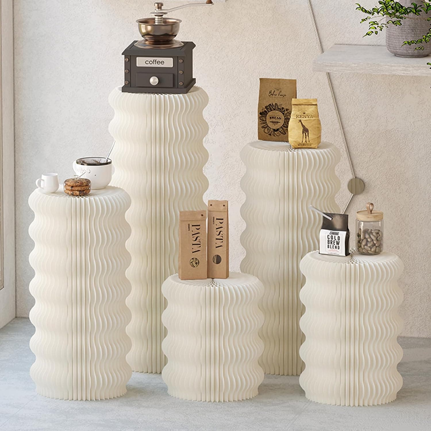 HELLOpoper Foldable Cylinder Pedestal Stands, Kraft Paper Display Stand for Store,Wedding,Party,Exhibition,Multifunctional Portable Table for Cake、Plants ArtworksJewelry