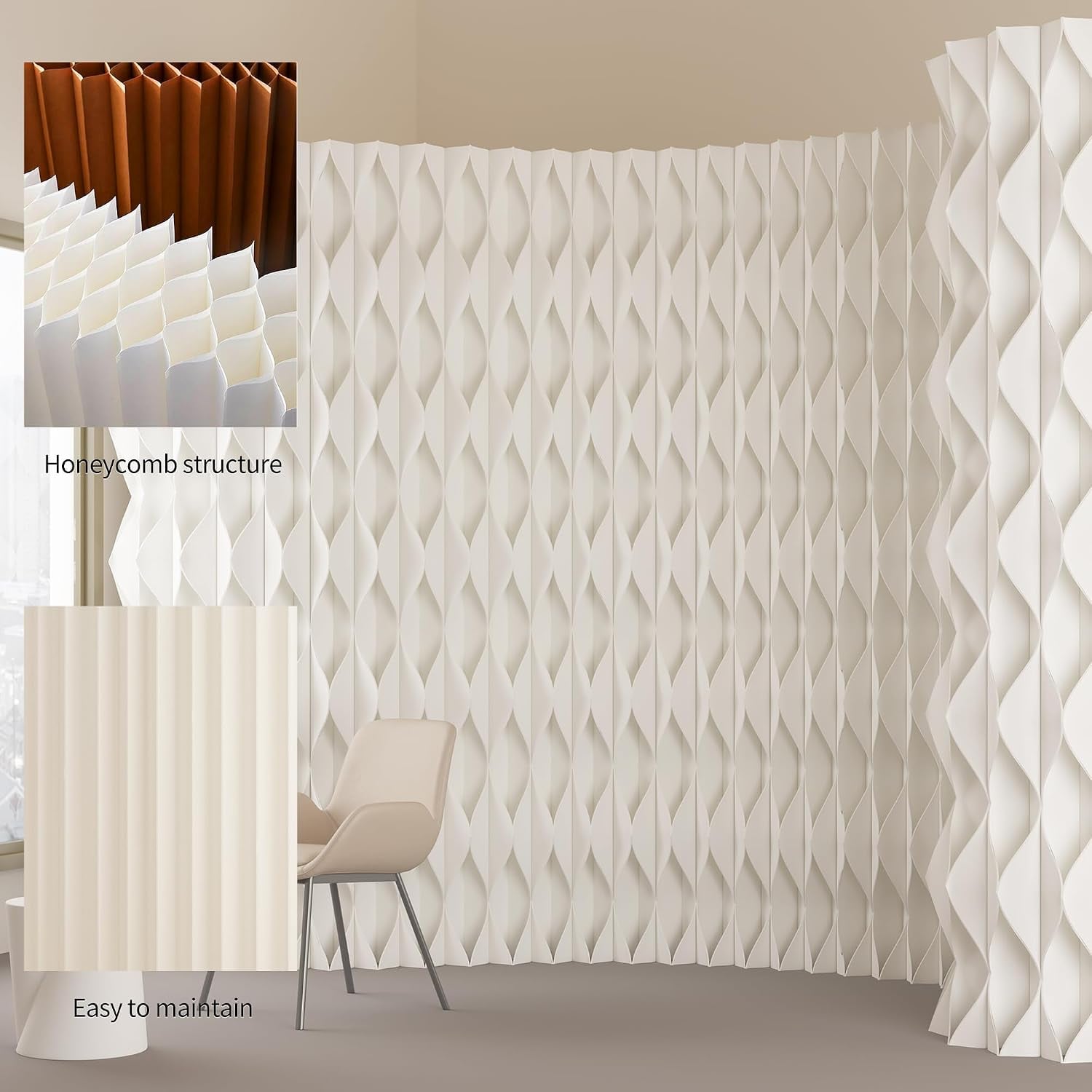 HELLOpoper Freestanding Kraft Paper Room Divider, Foldable Privacy Screen for Home & Office