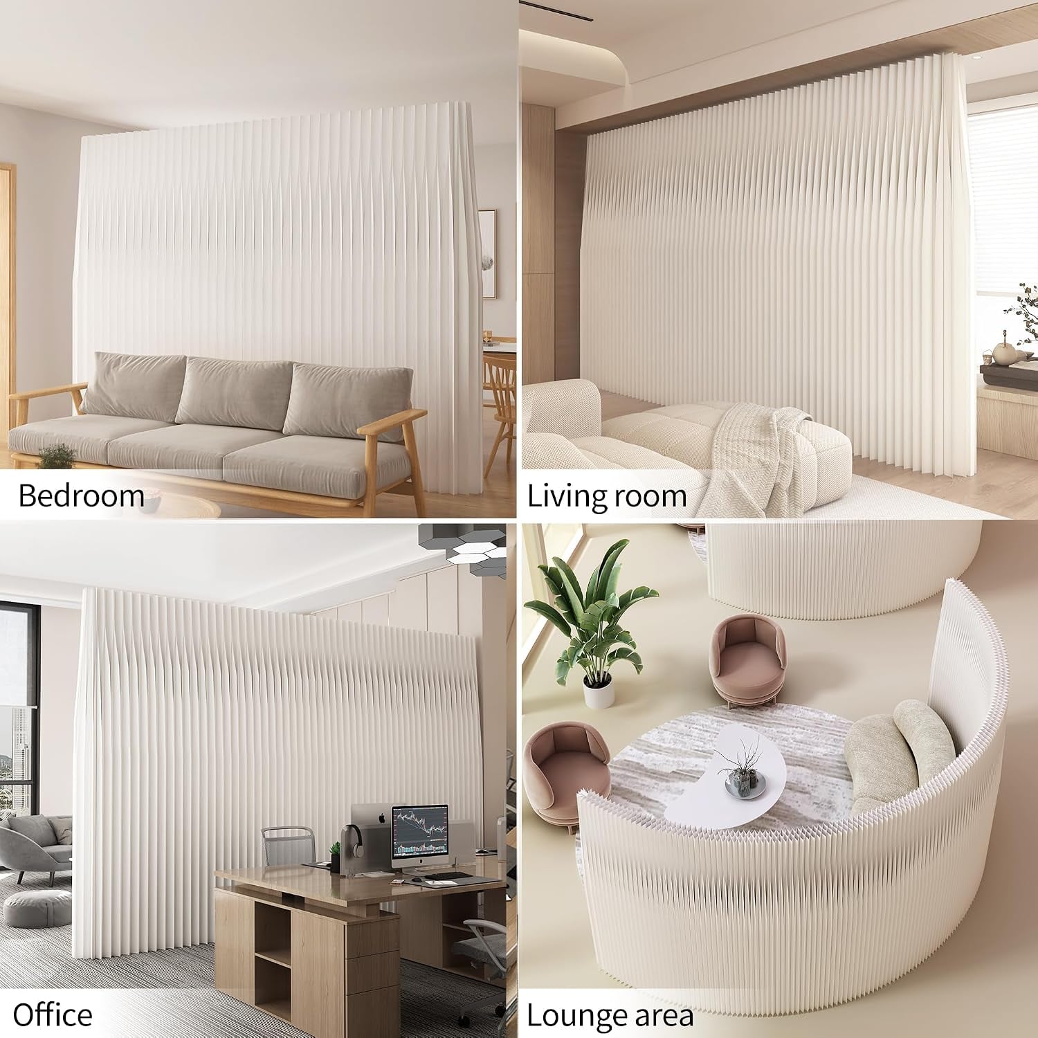 Paper Room Divider, Foldable Privacy Screen Partition Wall, Portable Temporary Wall Divider for Office Dorm Studio, Stable Trapezoid Base Space Saving Separator, White
