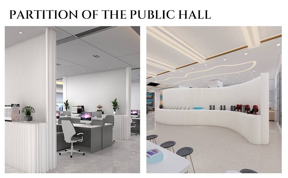 a collage of a public hall and reception area.